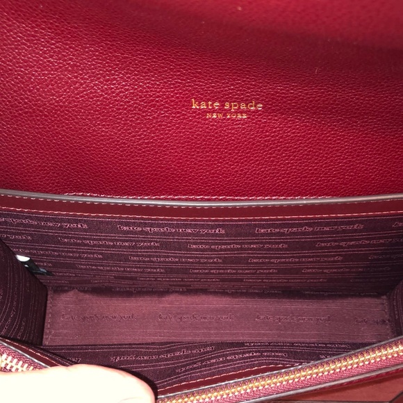 NWT-Kate Spade-Deco Pebbled Leather & Suede-Chain Shoulder Bag-Cherry Juice-$358 - Picture 9 of 16